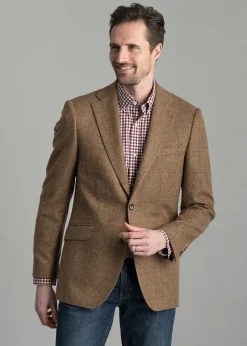 Milfield Tweed Jacket - Brown Herringbone with Purple and Green Overcheck