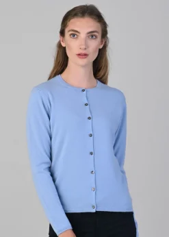 Millie Cashmere High Button Cardigan - Hyacinth