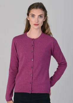 Millie Cashmere High Button Cardigan - Loganberry