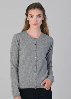 Millie Cashmere High Button Cardigan - Flannel