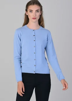 Millie Cashmere High Button Cardigan - Hyacinth