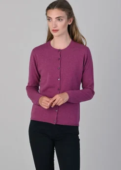 Millie Cashmere High Button Cardigan - Loganberry