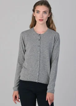 Millie Cashmere High Button Cardigan - Flannel