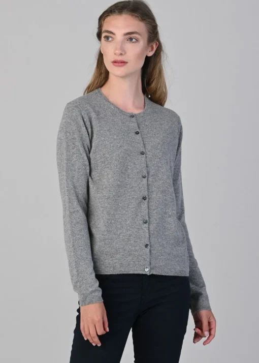 Millie Cashmere High Button Cardigan - Flannel