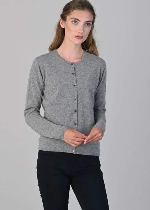 Millie Cashmere High Button Cardigan - Flannel