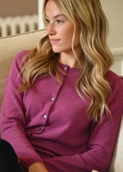 Millie Cashmere High Button Cardigan - Loganberry