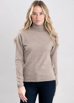 Millie Cashmere Roll Collar - Dark Natural