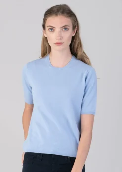 Millie Cashmere Short Sleeve Crew - Hyacinth