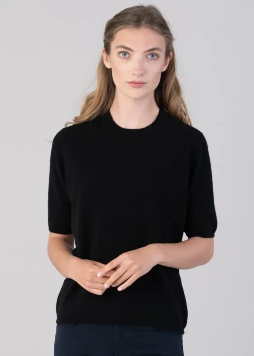 Millie Cashmere Short Sleeve Crew - Black