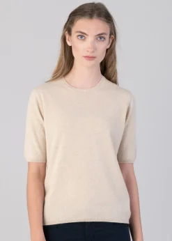 Millie Cashmere Short Sleeve Crew - Oatmeal