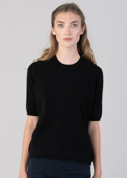 Millie Cashmere Short Sleeve Crew - Black