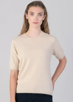 Millie Cashmere Short Sleeve Crew - Oatmeal
