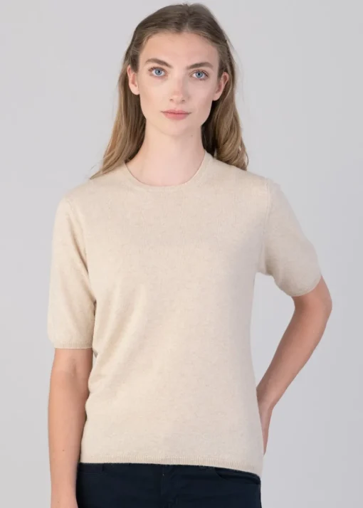 Millie Cashmere Short Sleeve Crew - Oatmeal