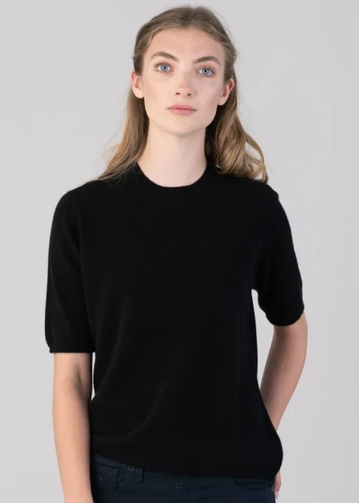 Millie Cashmere Short Sleeve Crew - Black