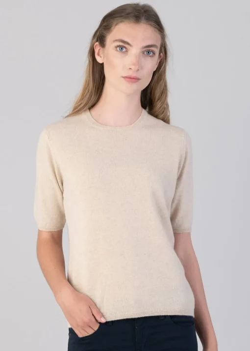 Millie Cashmere Short Sleeve Crew - Oatmeal