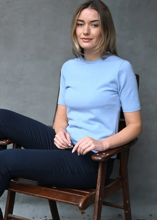 Millie Cashmere Short Sleeve Crew - Hyacinth