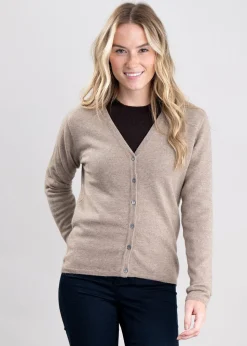 Millie Cashmere Vee Cardigan - Dark Natural