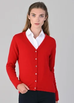 Millie Cashmere Vee Cardigan - Cardinal
