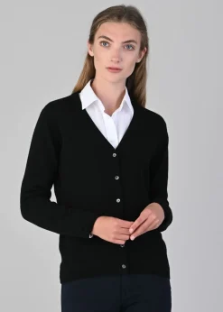Millie Cashmere Vee Cardigan - Black