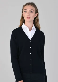 Millie Cashmere Vee Cardigan - Navy