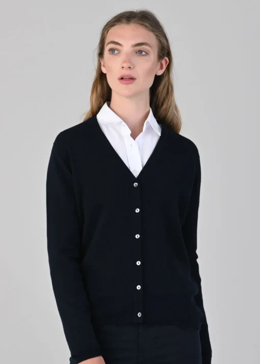 Millie Cashmere Vee Cardigan - Navy
