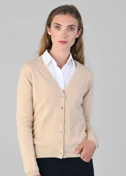 Millie Cashmere Vee Cardigan - Oatmeal