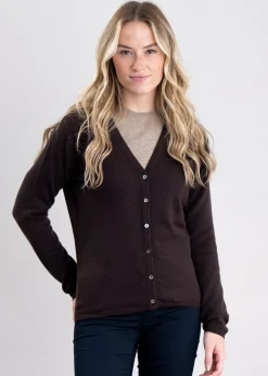 Millie Cashmere Vee Cardigan - Ebony