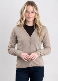 Millie Cashmere Vee Cardigan - Dark Natural