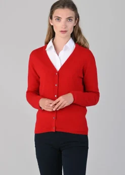 Millie Cashmere Vee Cardigan - Cardinal
