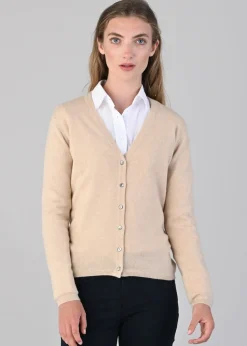 Millie Cashmere Vee Cardigan - Oatmeal