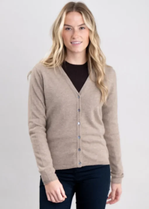 Millie Cashmere Vee Cardigan - Dark Natural