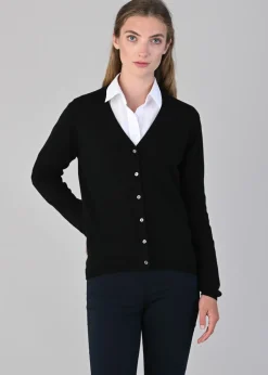 Millie Cashmere Vee Cardigan - Black