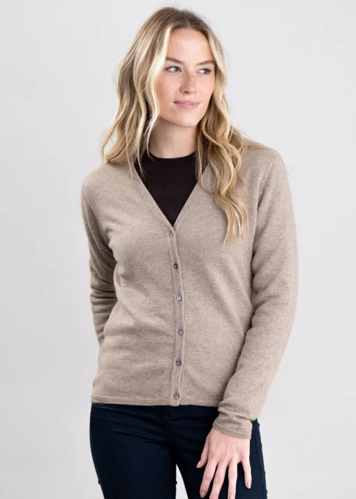 Millie Cashmere Vee Cardigan - Dark Natural