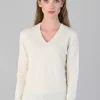 Millie Cashmere Vee Neck - White Undyed