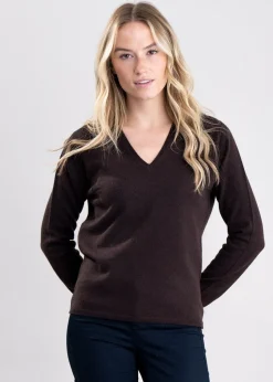 Millie Cashmere Vee Neck - Ebony