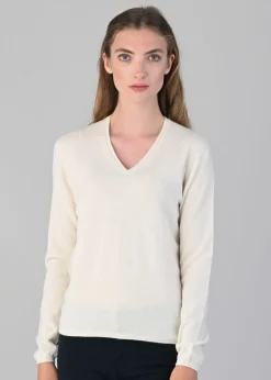 Millie Cashmere Vee Neck - White Undyed