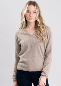 Millie Cashmere Vee Neck - Dark Natural