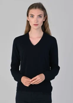 Millie Cashmere Vee Neck - Navy