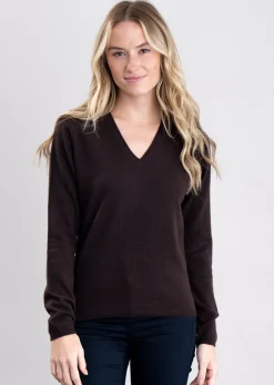 Millie Cashmere Vee Neck - Ebony