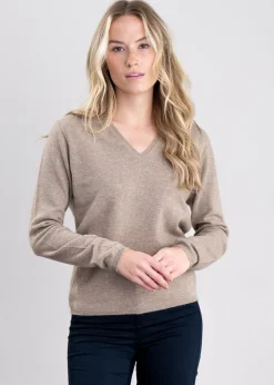 Millie Cashmere Vee Neck - Dark Natural