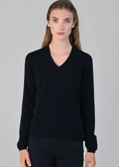 Millie Cashmere Vee Neck - Navy