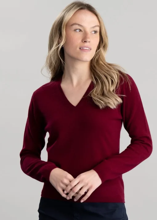 Millie Cashmere Vee Neck - Claret