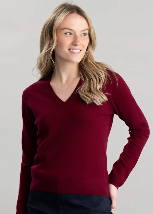 Millie Cashmere Vee Neck - Claret