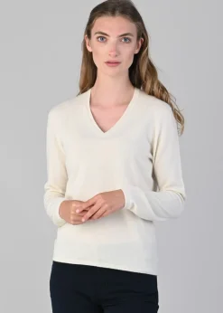 Millie Cashmere Vee Neck - White Undyed