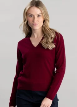 Millie Cashmere Vee Neck - Claret