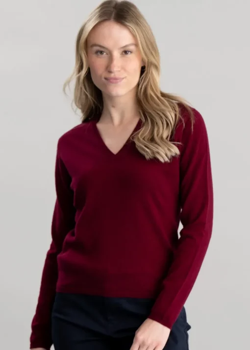 Millie Cashmere Vee Neck - Claret