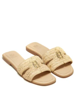 Monogram Slides - Natural Straw