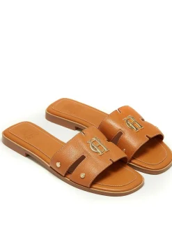 Monogram Slides - Tan Leather