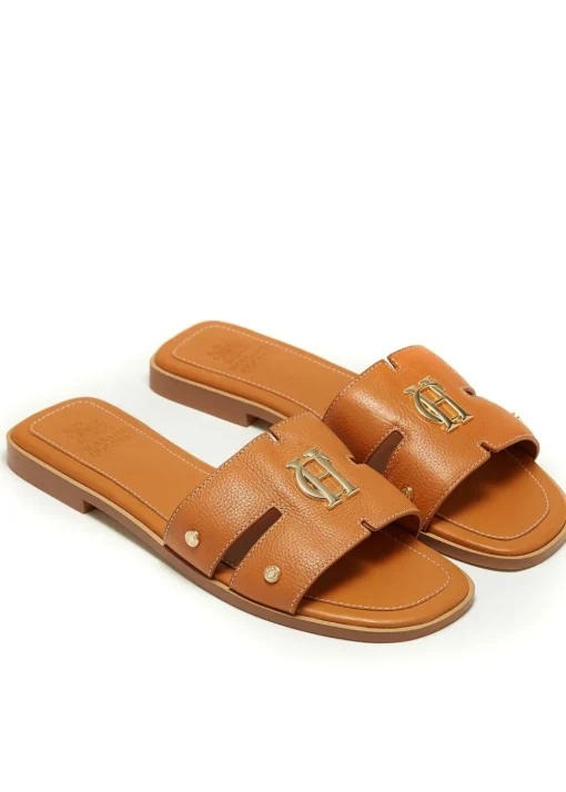 Monogram Slides - Tan Leather