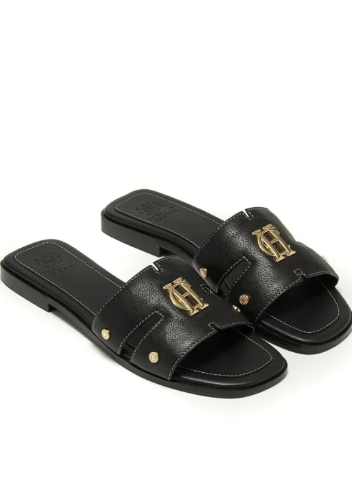 Monogram Slides - Black Leather